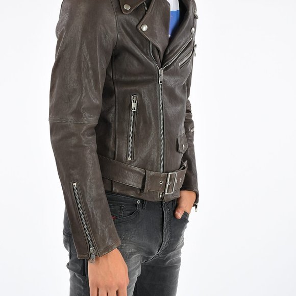 $2250 DIESEL BLACK GOLD Brown Zipper Biker Leather - Picture 5 of 8